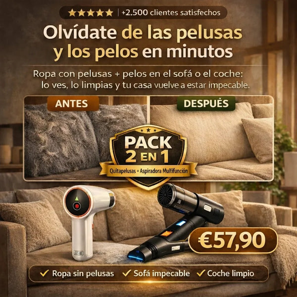 Pack 2 en 1 Stock Líder™ Ropa sin pelusas · Sofá impecable · Coche limpio