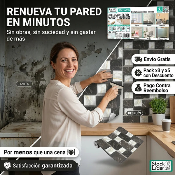 Rollo adhesivo pared y muebles 45cm x 2m